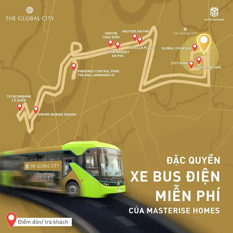 Cách di chuyển đến The Global City bằng xe bus điện miễn phí