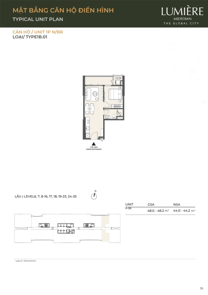 Thiết kế layout căn hộ 1 phòng ngủ Lumière Midtown