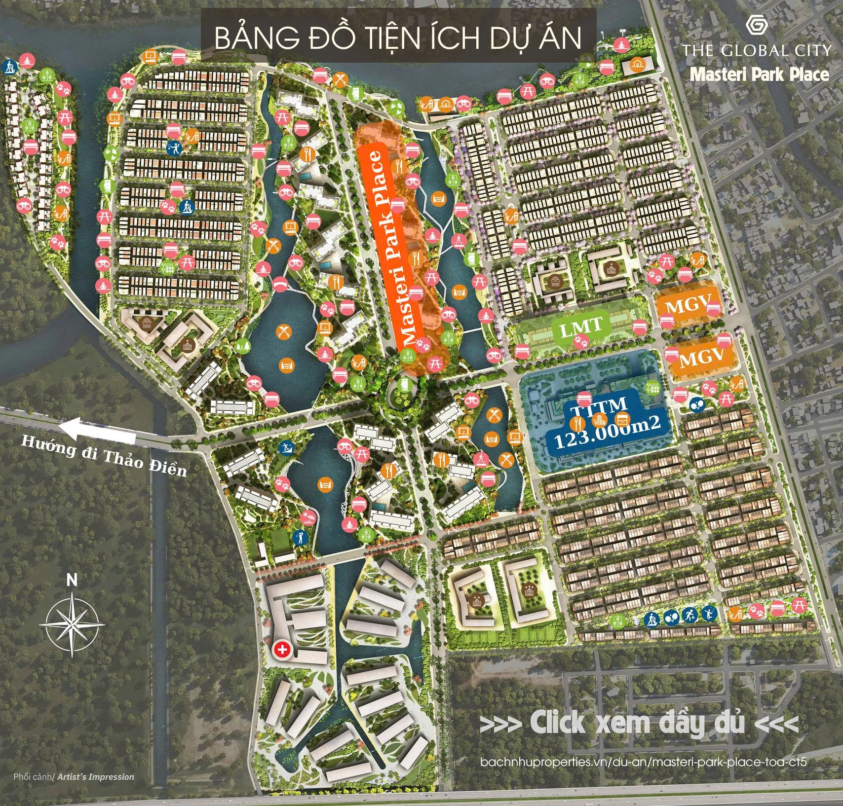 Bản đồ tiện ích Masteri Park Place Tòa CT5 The Global City