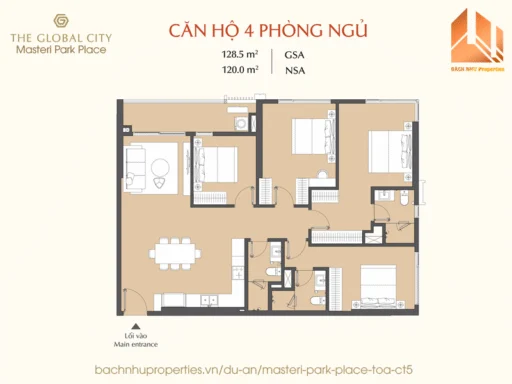 Mặt bằng căn hộ 4 Phòng Ngủ Masteri Park Place CT5