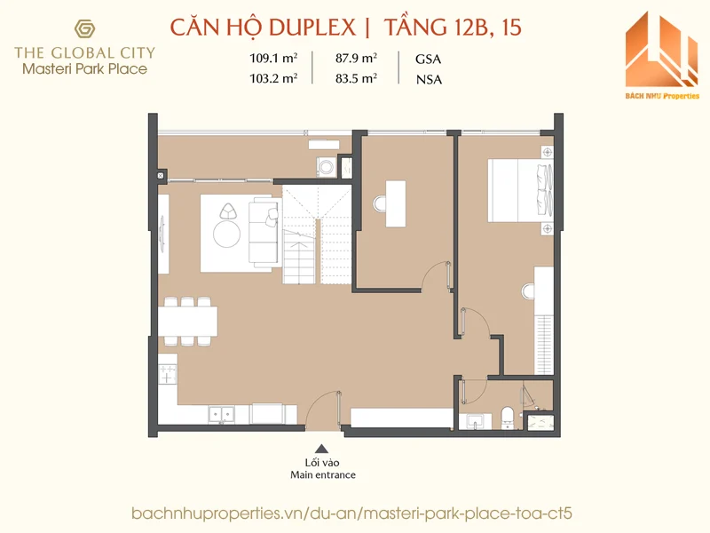 Mặt bằng Căn hộ Masteri Park Place - Duplex tầng 12B, 15