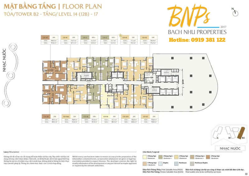Mặt bằng tầng 14 -17 CT3 The Global City Tòa B2 - Bách Như Properties - BNPs
