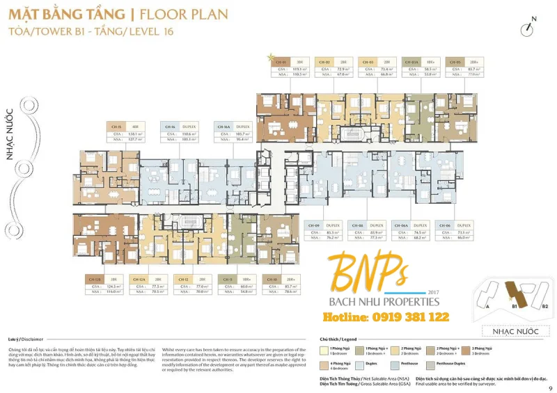Mặt bằng tầng 16 CT3 The Global City Tòa B1 - Bách Như Properties - BNPs