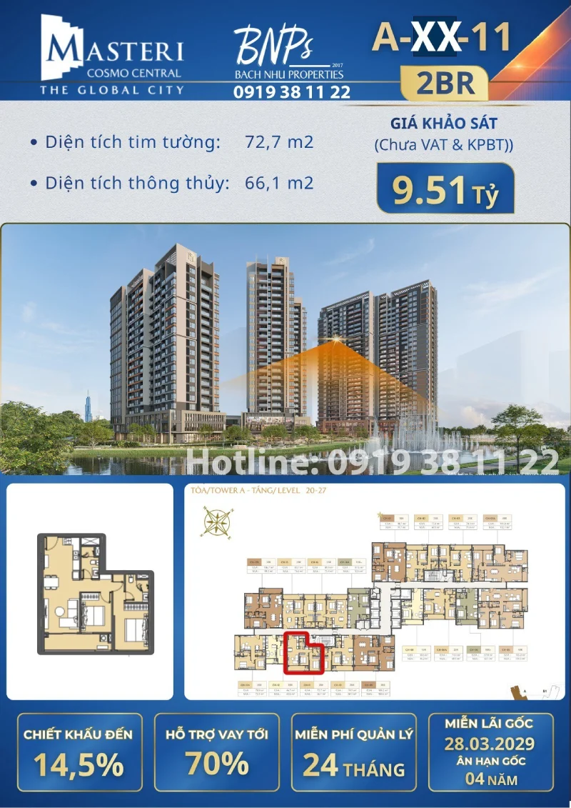 Liên hệ hotline Nexus Zone 0919 38 11 22 cập nhật giỏ hàng 2PN căn a-xx-11 - Bách Như Properties - BNPs