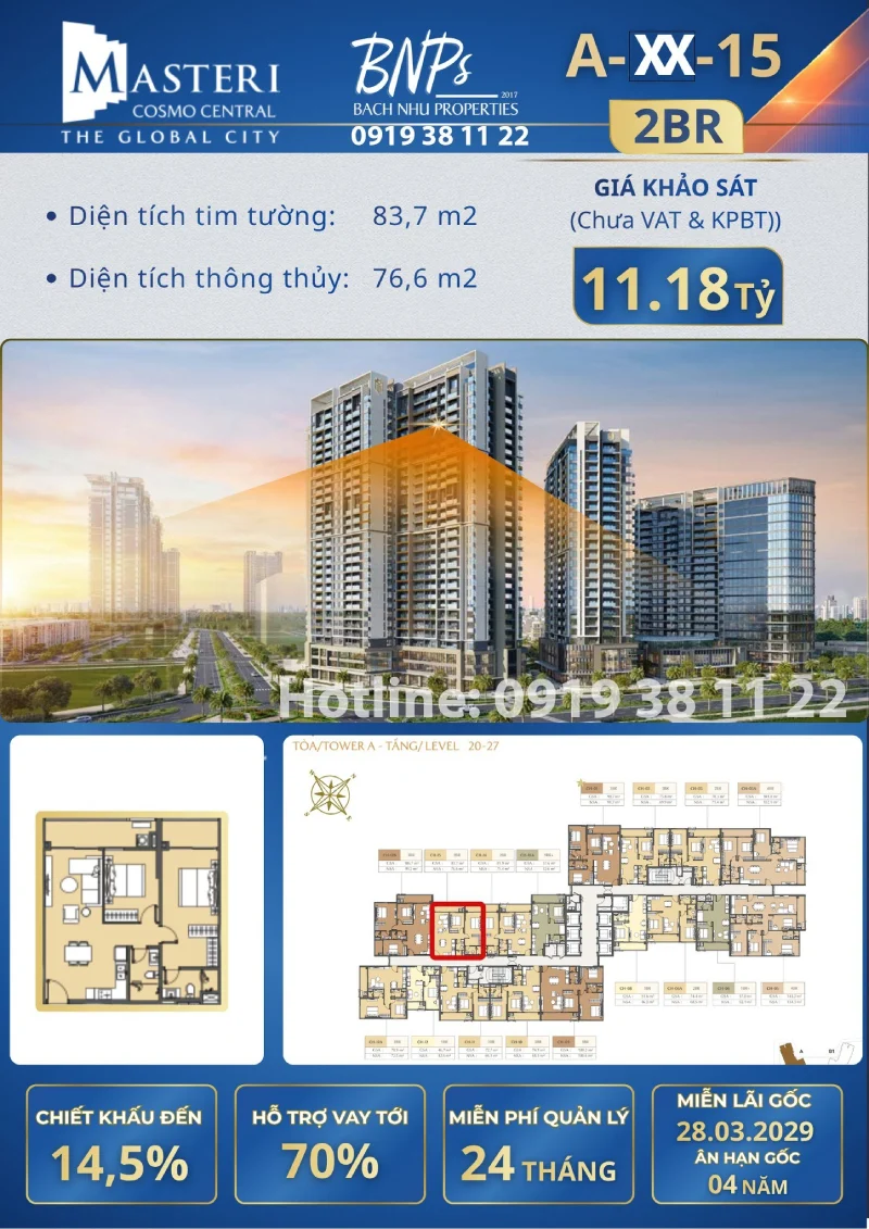 Liên hệ hotline Nexus Zone 0919 38 11 22 cập nhật giỏ hàng 2PN căn a-xx-15 - Bách Như Properties - BNPs