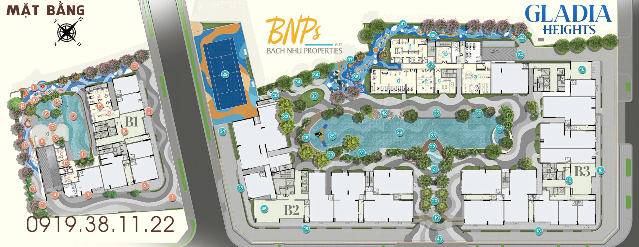 Mặt bằng tổng thể Gladia Heights Khang Điền - Bách Như Properties