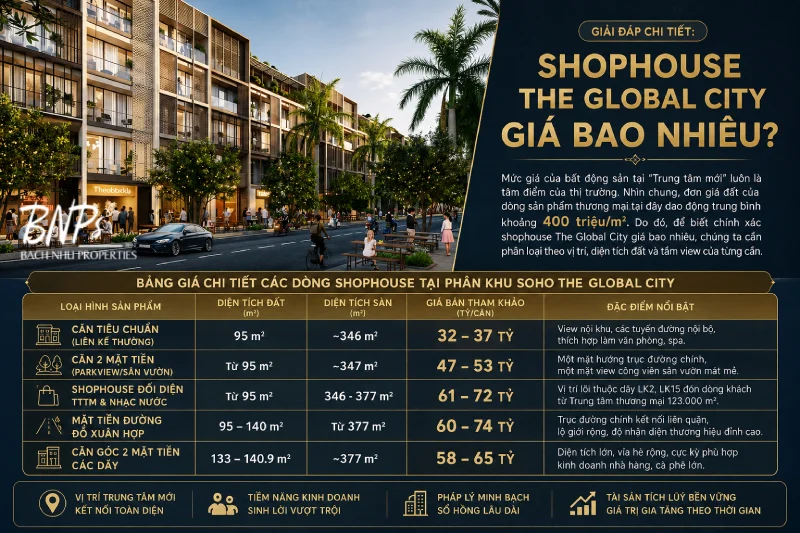 Giải đáp chi tiết: Shophouse The Global City giá bao nhiêu? - Bách Như Properties - BNPs