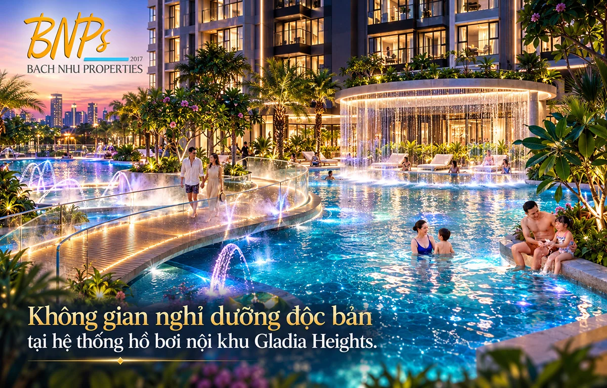 Không gian nghỉ dưỡng độc bản tại hệ thống hồ bơi nội khu Gladia Heights